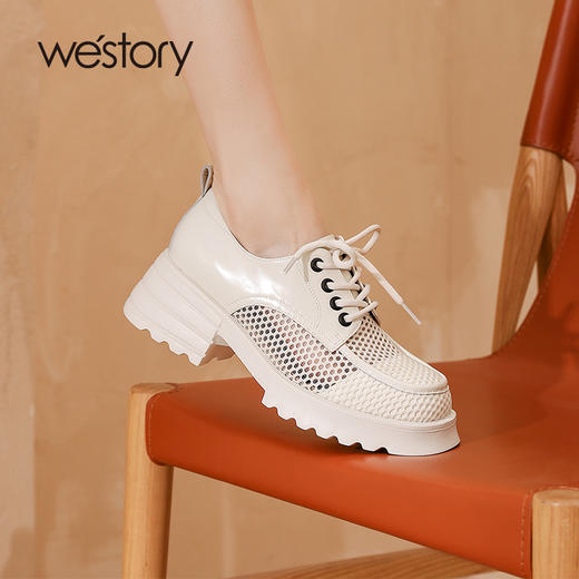 westory透气网面厚底中跟小皮鞋2022年春夏新款英伦风单鞋女S22AM54691 商品图0