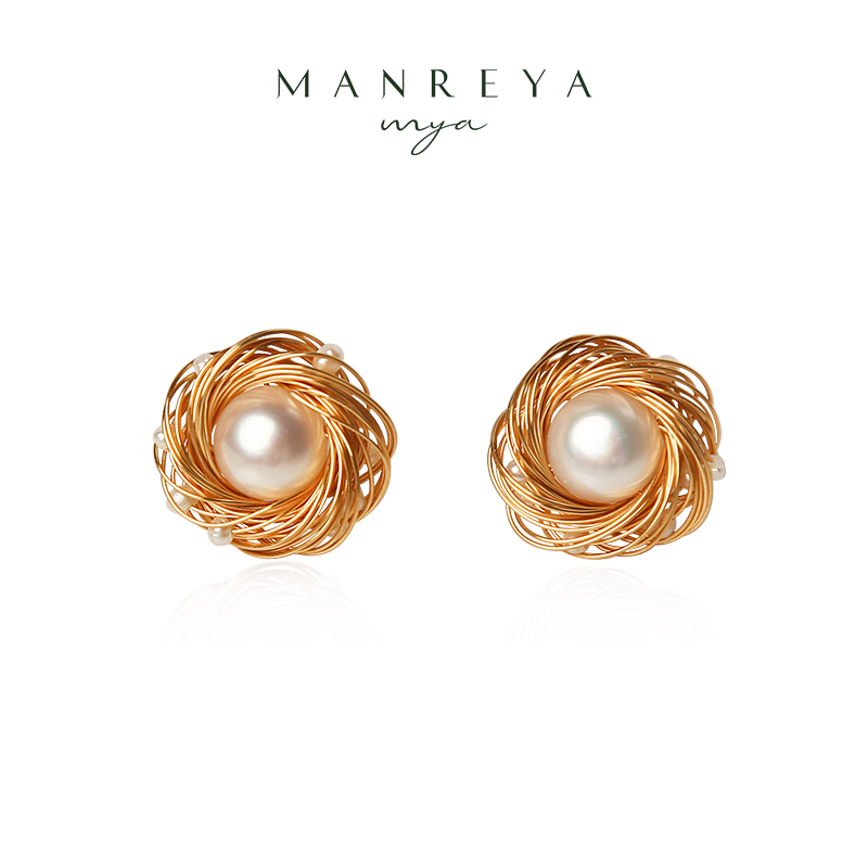 Manreya玛芮雅「太阳花」珍珠金属绕线耳钉女法式小众轻奢耳饰耳夹