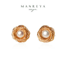 Manreya玛芮雅「太阳花」珍珠金属绕线耳钉女法式小众轻奢耳饰耳夹