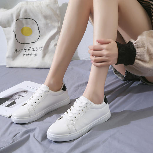 休闲百搭小白鞋女2022新款春季韩版基础皮面透气平底夏学生运动板鞋子 商品图2