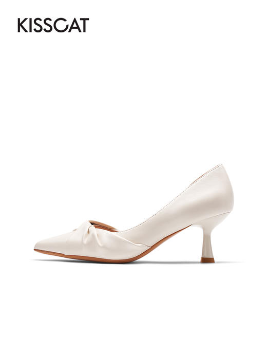 接吻猫2022春夏新款时尚仙女风温柔气质褶皱尖头细跟高跟鞋单鞋女32126-13 商品图2