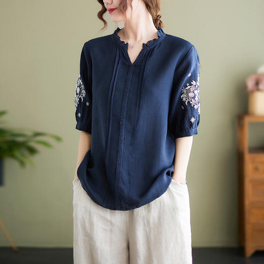 GYH  652衬衫刺绣宽松复古棉麻上衣 商品图1