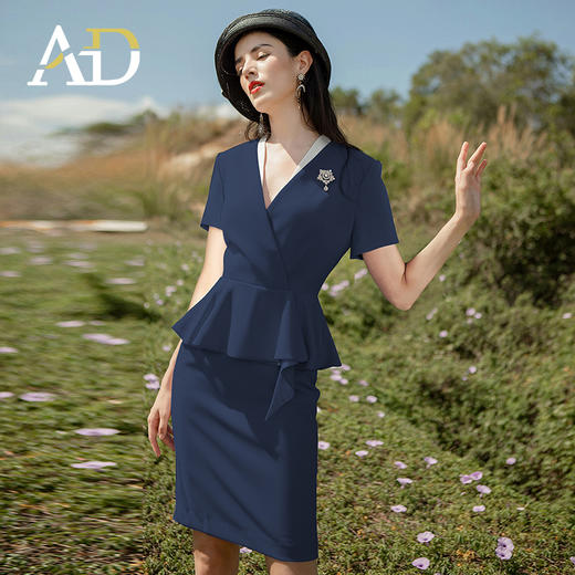 AD高级感轻奢职业连衣裙夏工作服高端酒店前台工作装女显瘦西服裙 商品图2