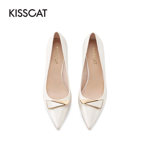 接吻猫2022春夏季新款优雅高跟鞋几何饰扣羊皮尖头细跟浅口单鞋女32122-10 商品图3