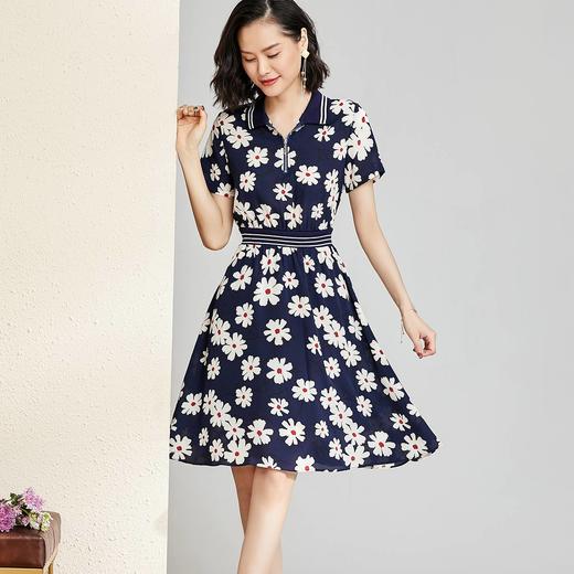 芳外夏季时尚休闲小雏菊印花连衣裙翻领短袖高腰显瘦裙子 商品图3