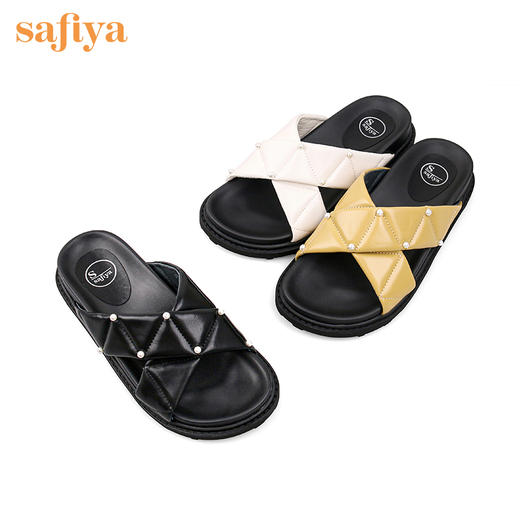 Safiya索菲娅交叉带小珍珠厚底凉拖2022夏季外穿拖鞋SF22110103 商品图4