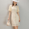 剩S 芳外优雅蕾丝裙夏季纽花设计淑女泡泡袖连衣裙 商品缩略图3