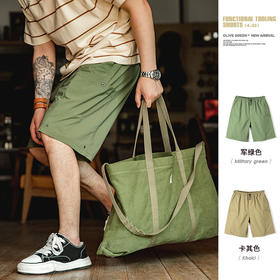 工装优选美式水洗直筒抽绳短裤宽松凉感大口袋机能休闲中裤子男夏