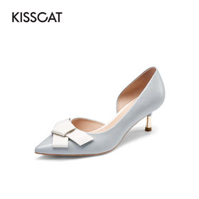 接吻猫2022春夏季仙女风甜美蝴蝶结中空凉鞋时尚尖头高跟鞋单鞋女32103-15