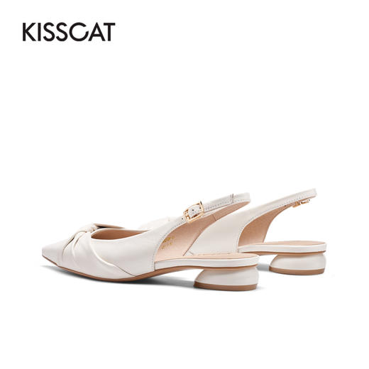 接吻猫女鞋2022春夏季新款真皮后空凉鞋舒适尖头平底浅口单鞋女32128-12 商品图4