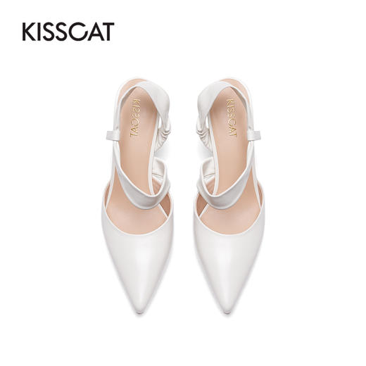 接吻猫2022夏季新款气质羊皮缠绕带褶皱显瘦尖头高跟时装凉鞋女32126-14 商品图5