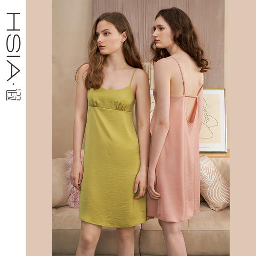 HSIA遐 吊带睡裙女士夏季宽松U型露背性感抹胸式轻复古睡衣家居裙优质法国缎 商品图0