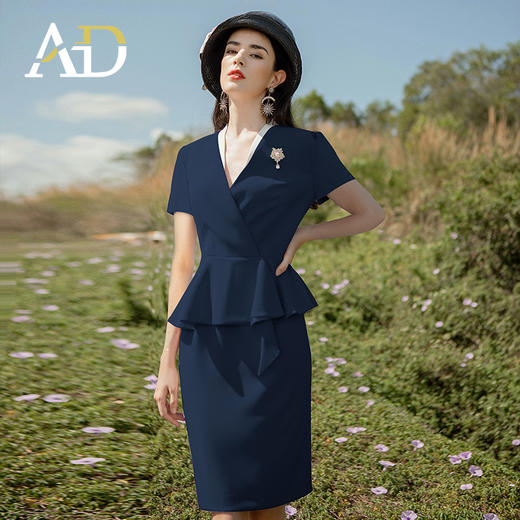 AD高级感轻奢职业连衣裙夏工作服高端酒店前台工作装女显瘦西服裙 商品图0