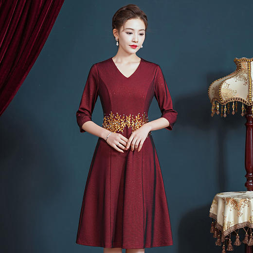 JC-5386喜婆婆婚宴装小个子婚礼服平时可穿简约大气显瘦连衣裙 商品图0