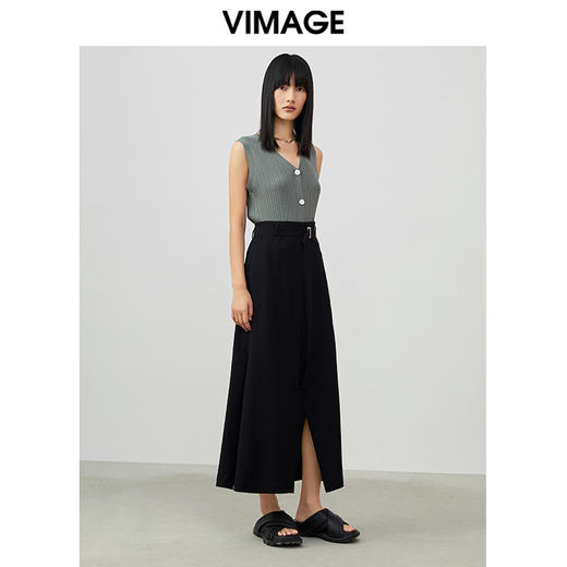 VIMAGE/纬漫纪夏季新款优雅时尚高腰开叉百搭半身裙女V1706322 商品图1