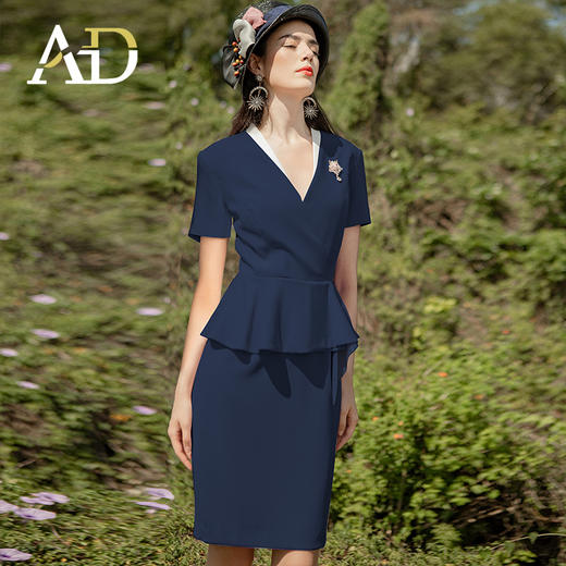 AD高级感轻奢职业连衣裙夏工作服高端酒店前台工作装女显瘦西服裙 商品图3