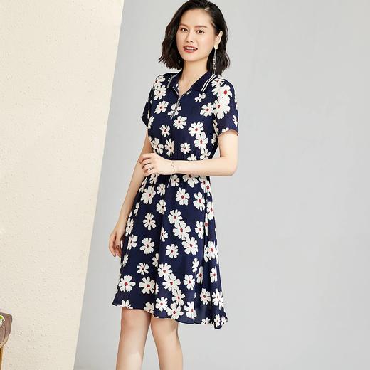 芳外夏季时尚休闲小雏菊印花连衣裙翻领短袖高腰显瘦裙子 商品图2
