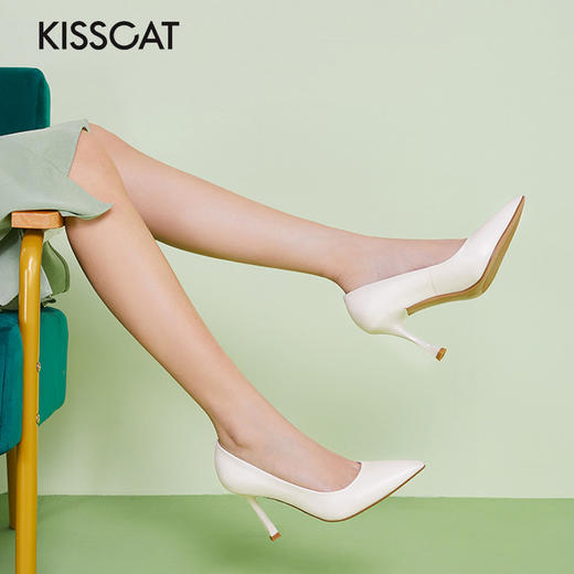 接吻猫超高跟鞋女2022年春夏季新款通勤气质尖头细跟羊皮单鞋女鞋32122-12 商品图0