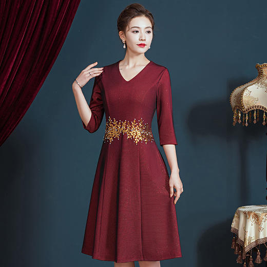 JC-5386喜婆婆婚宴装小个子婚礼服平时可穿简约大气显瘦连衣裙 商品图1