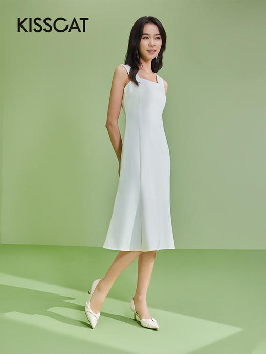 接吻猫2022春夏新款时尚仙女风温柔气质褶皱尖头细跟高跟鞋单鞋女32126-13 商品图1