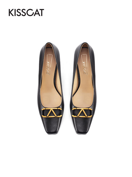 接吻猫2022春夏季新款复古高跟鞋软羊皮女鞋舒适方头细跟单鞋女32101-17 商品图4