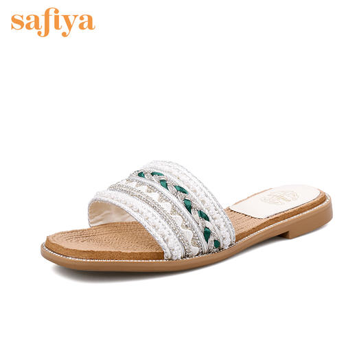 Safiya索菲娅民族风珍珠刺绣平底度假拖鞋2023新款凉鞋SF32110150 商品图1