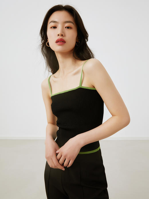 HeyDress针织吊带背心女夏季撞色边设计感别致内搭短款小众上衣 商品图3