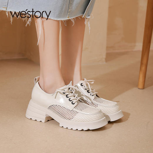 westory透气网面厚底中跟小皮鞋2022年春夏新款英伦风单鞋女S22AM54691 商品图2