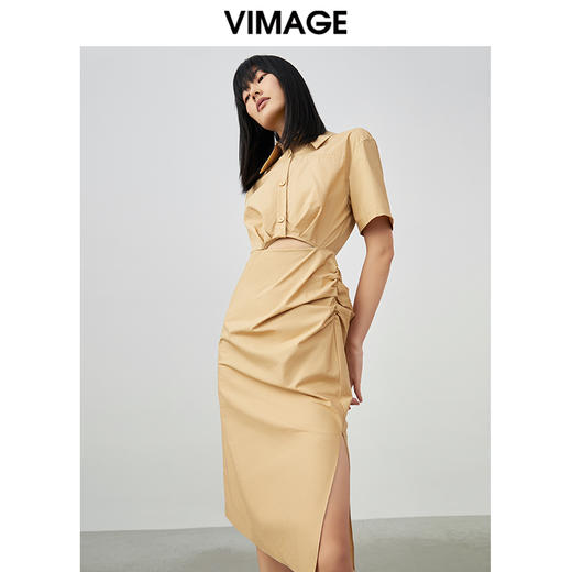 VIMAGE/纬漫纪夏季新款洋气时尚收腰显瘦露腰裙摆开叉连衣裙V1707336 商品图2