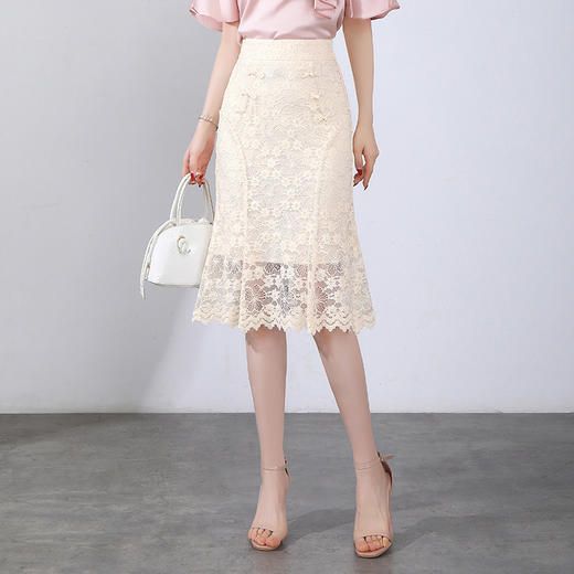复古盘扣蕾丝鱼尾裙,春夏新款时尚显瘦挺括包臀裙半身裙TY-2210 商品图5
