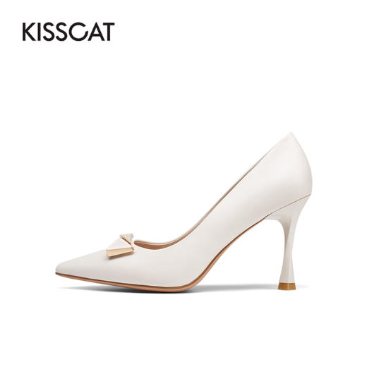 接吻猫2022春夏季新款优雅高跟鞋几何饰扣羊皮尖头细跟浅口单鞋女32122-10 商品图0