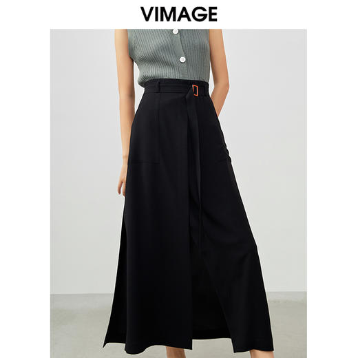 VIMAGE/纬漫纪夏季新款优雅时尚高腰开叉百搭半身裙女V1706322 商品图3