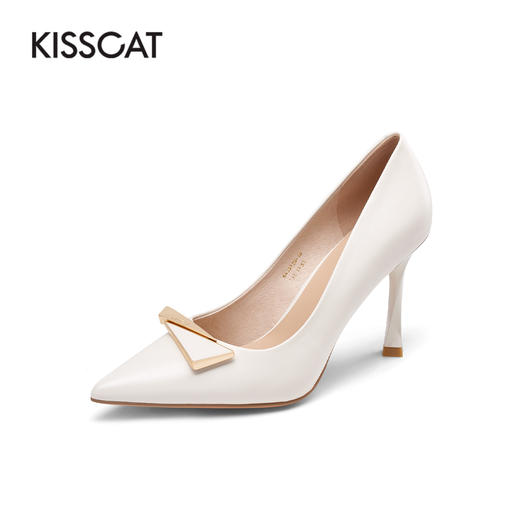 接吻猫2022春夏季新款优雅高跟鞋几何饰扣羊皮尖头细跟浅口单鞋女32122-10 商品图4