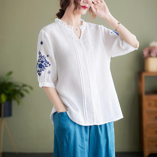 GYH  652衬衫刺绣宽松复古棉麻上衣 商品图2