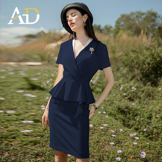 AD高级感轻奢职业连衣裙夏工作服高端酒店前台工作装女显瘦西服裙 商品图1