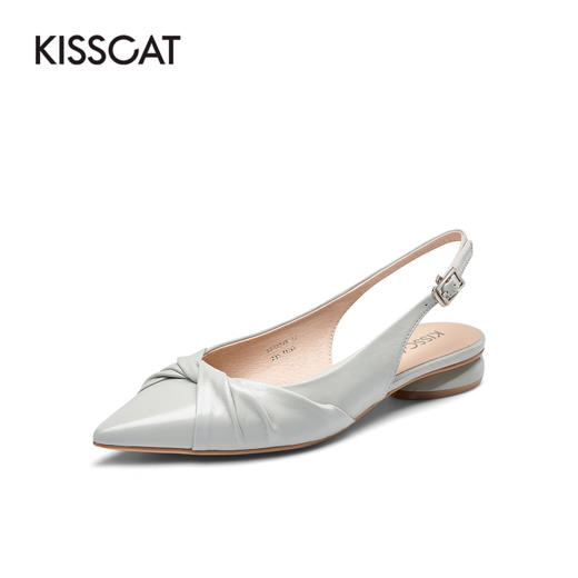 接吻猫女鞋2022春夏季新款真皮后空凉鞋舒适尖头平底浅口单鞋女32128-12 商品图0