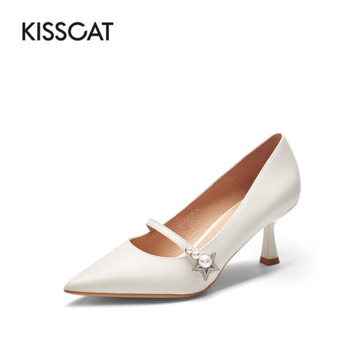 接吻猫高跟鞋女鞋2022春夏季新款珍珠玛丽珍仙女气质细跟尖头单鞋32126-17 商品图5