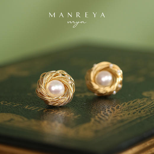 Manreya玛芮雅「太阳花」珍珠金属绕线耳钉女法式小众轻奢耳饰耳夹 商品图3