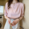 夏季新款宽松不规则斜领缎面雪纺衬衫，时尚显瘦短袖别致上衣半袖衬衣XBL-5587635 商品缩略图1