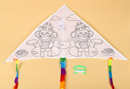 直播间-单件包邮-DIY涂色风筝套装（风筝一枚，12色水彩笔一包，30米风筝线轴） 商品图4