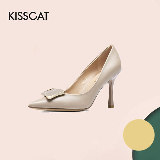 接吻猫春季新款职业通勤细跟高跟鞋舒适羊皮红色浅口单鞋女30117-13 商品图0