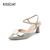 接吻猫2022夏季新款时尚甜美尖头高跟鞋包头细跟时装凉鞋单鞋女32118-10 商品缩略图0