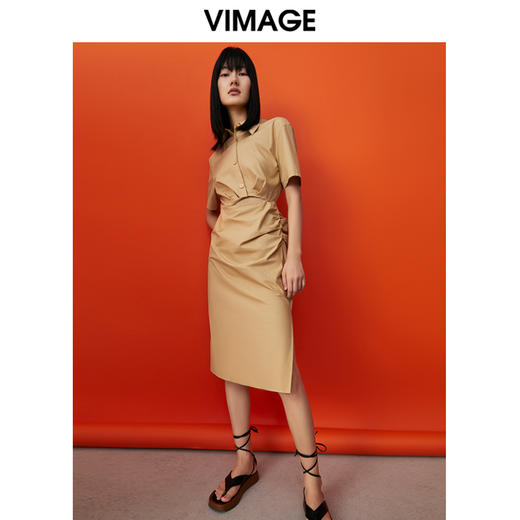 VIMAGE/纬漫纪夏季新款洋气时尚收腰显瘦露腰裙摆开叉连衣裙V1707336 商品图3