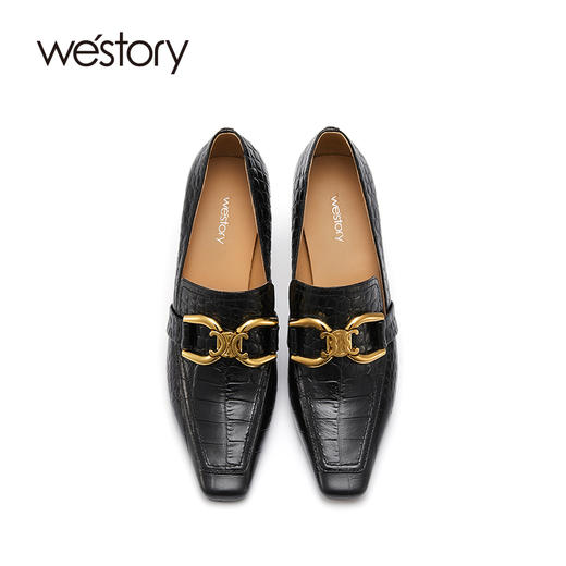 westory石纹金属扣高跟鞋22年新款小猫跟深口单鞋纯色真皮高跟鞋W21CM71671 商品图2