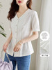 【专属特价】熙世界短袖蕾丝衫女夏新款收腰洋气小衫肌理感纯棉V领上衣 商品缩略图2