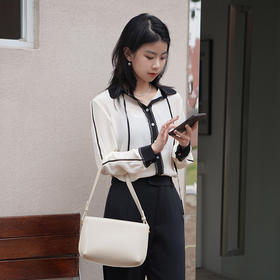 单品推荐|双绉真丝撞色系带衬衫