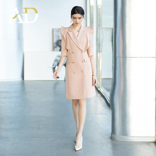 AD西装连衣裙女春夏烟粉色荷叶边西服裙高级感名媛轻奢正装a字裙 商品图2