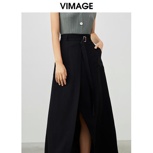 VIMAGE/纬漫纪夏季新款优雅时尚高腰开叉百搭半身裙女V1706322 商品图2