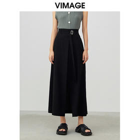 VIMAGE/纬漫纪夏季新款优雅时尚高腰开叉百搭半身裙女V1706322