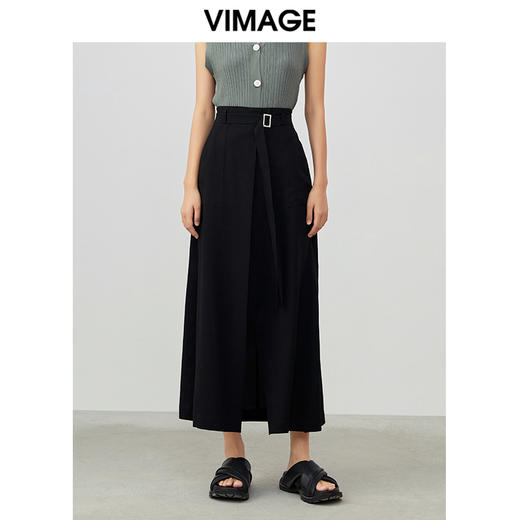 VIMAGE/纬漫纪夏季新款优雅时尚高腰开叉百搭半身裙女V1706322 商品图0